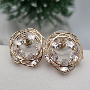 Circular Bridal Stud Earrings Diamond Look Forever Love Design Gold Tone